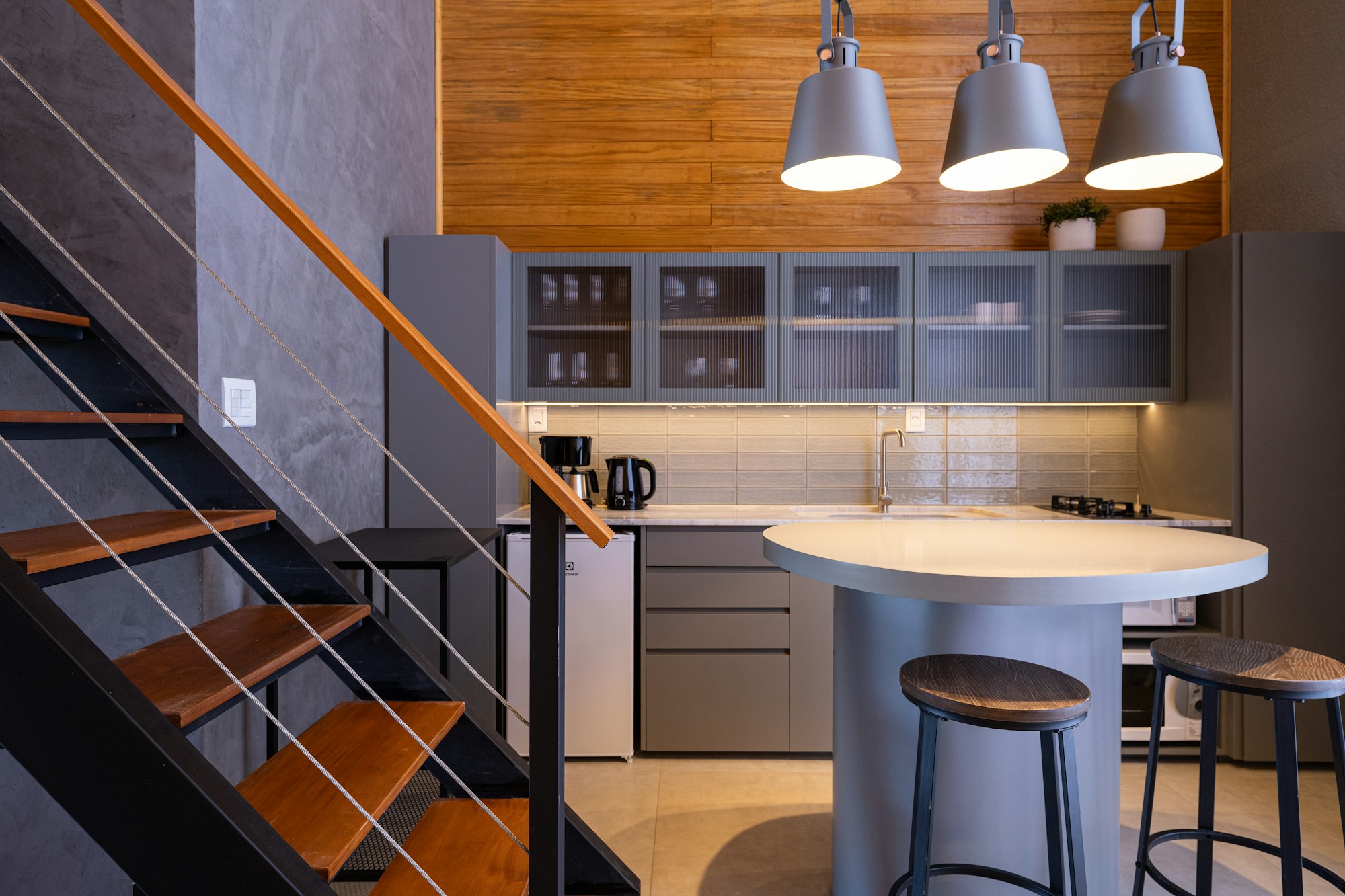 Modern pendant lights over a kitchen island